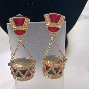 Elegant Christmas Gold and Red Drum‎ pierced Earrings
